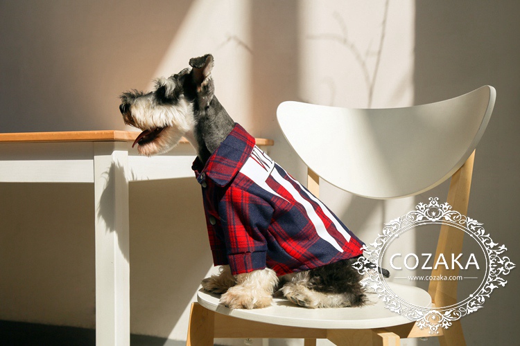 小型犬洋服 チェックシャツ オフホワイト