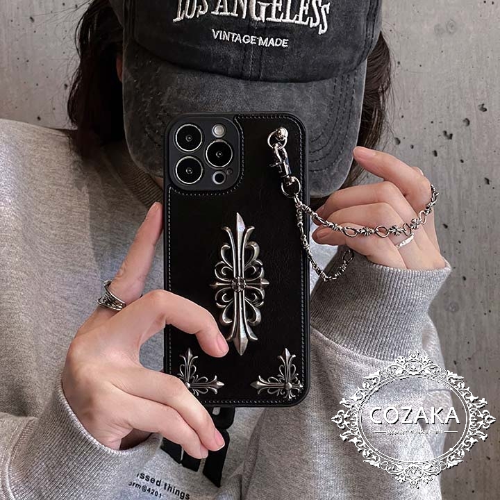 アイフォーン 15 プロ スマホケース メタルロゴ chrome hearts