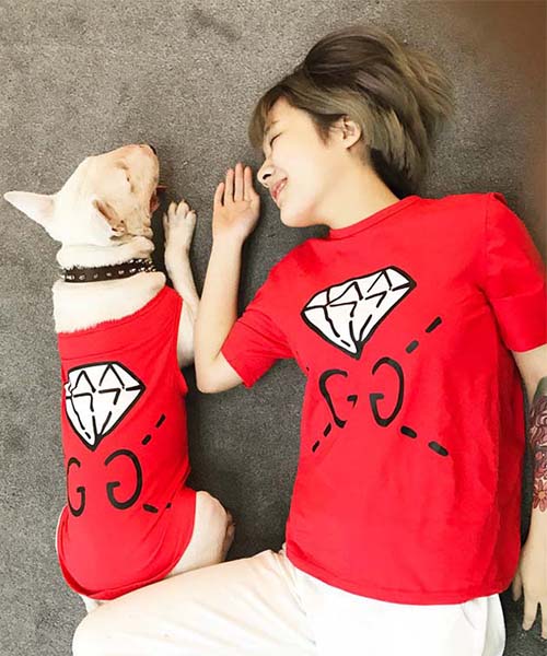 gucci ghost風 犬とのペアルック tシャツ,ブランド 大型犬用服,激安通販