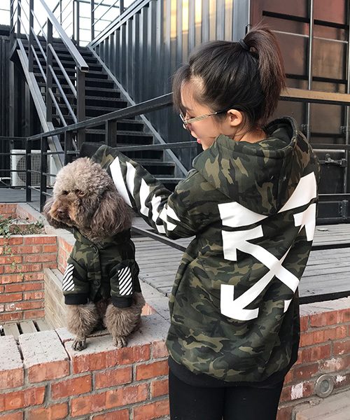 オフホワイト ジップパーカー 犬服 犬とのペアルック